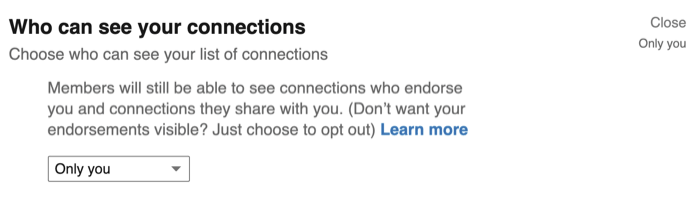 Quién puede ver la opción de conexiones en la configuración de privacidad de LinkedIn