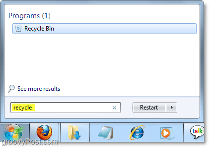 llegar a la papelera de reciclaje desde el menú de inicio de Windows 7