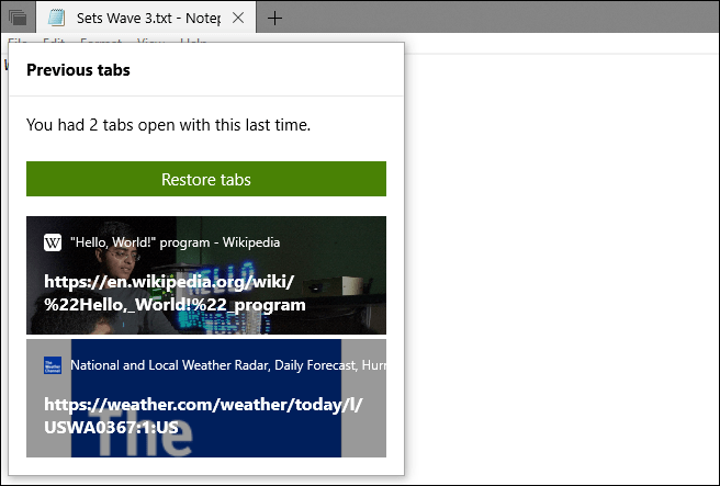 Fichas anteriores Conjuntos de Windows 10