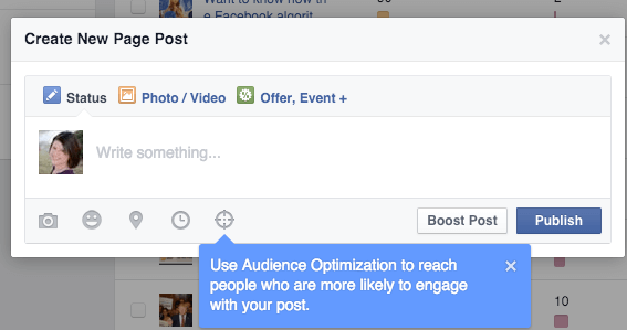 icono de optimización de audiencia de facebook para publicaciones