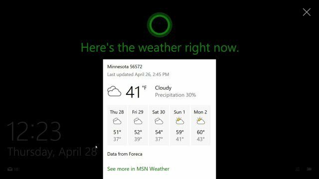 Cortana en la pantalla de bloqueo de Windows 10