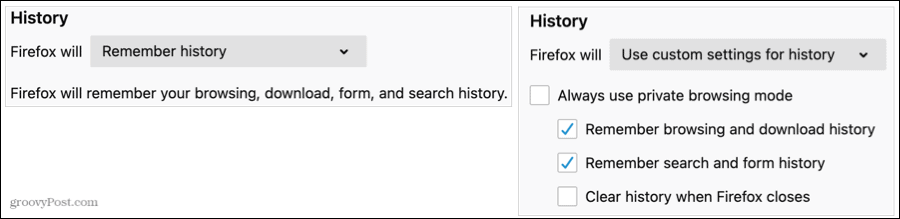 Configuración del historial en Firefox