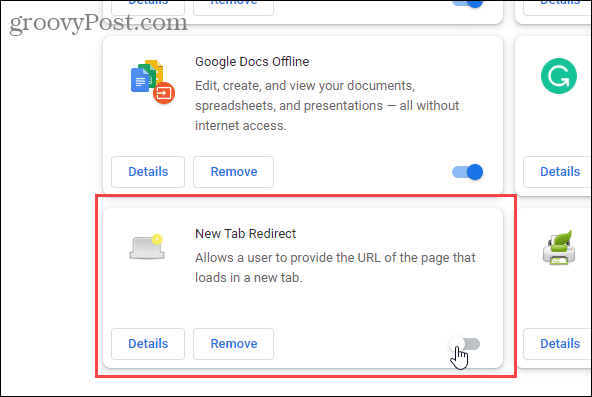 Deshabilite la extensión New Tab Redirect en Chrome