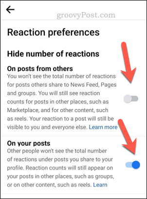 Establecer la configuración de reacción de Facebook en el móvil