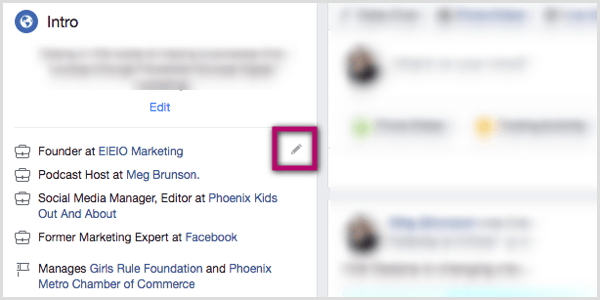 icono de lápiz en la sección de introducción del perfil de Facebook
