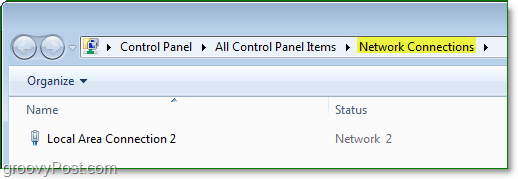 la ventana de conexiones de red del panel de control en windows 7