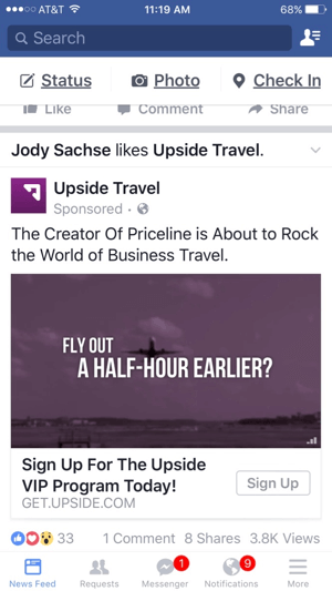 anuncio de video de facebook de viajes al alza