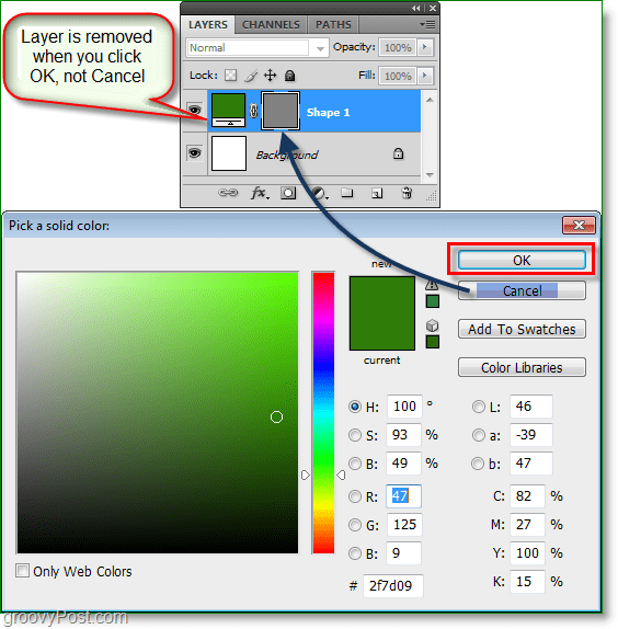 Captura de pantalla de Photoshop Color Picker -woohoo funciona, ahora puedes usar las teclas de acceso rápido del selector de color en photoshop