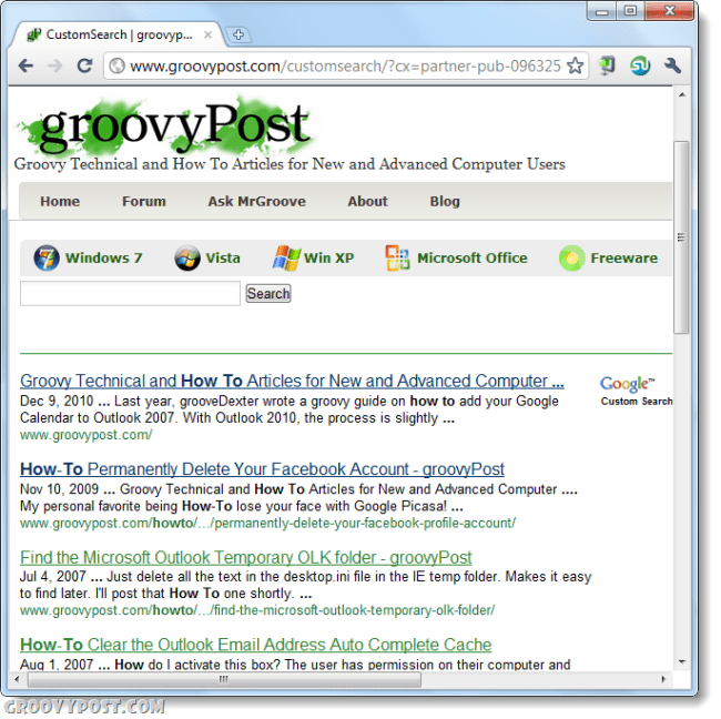 búsqueda personalizada de Google groovypost
