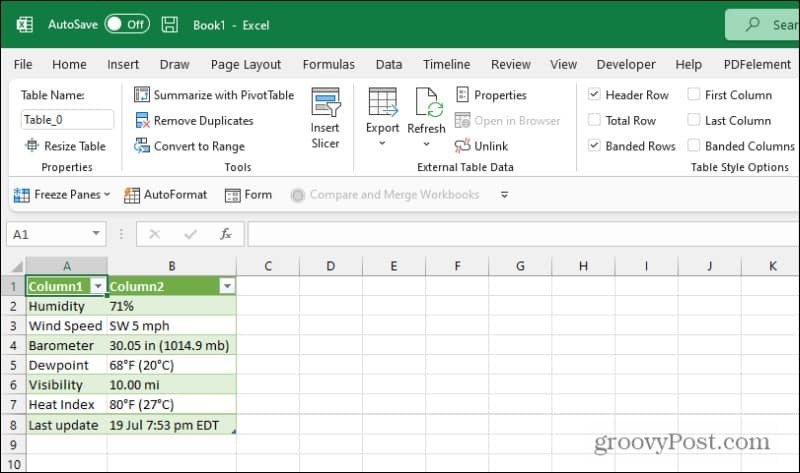 Excel resultados de consultas web