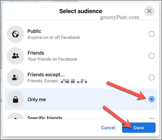 Establecer la configuración de audiencia del álbum de Facebook
