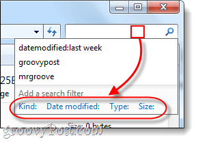 filtros de búsqueda en windows 7