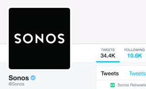 La cuenta de Twitter de Sonos está verificada y muestra la insignia azul de verificación de Twitter.