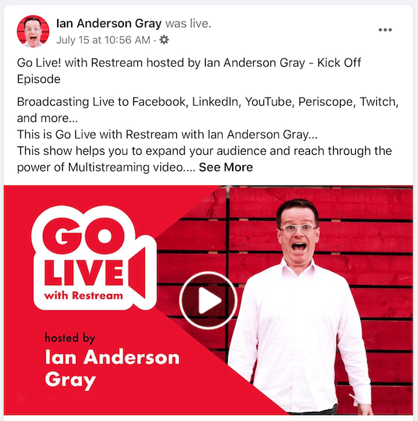 Publicación de reproducción de video en vivo de Facebook para Ian Anderson Gray