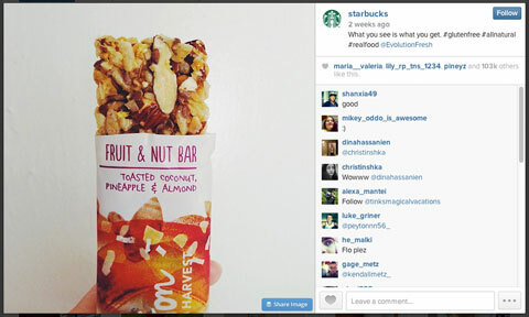 imagen de instagram de starbucks con #glutenfree