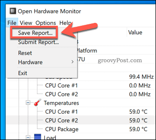 Guardar un informe de Open Hardware Monitor