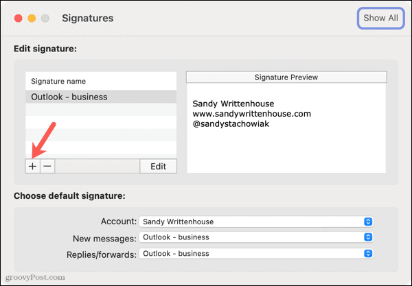 Agregar una nueva firma en Outlook en Mac