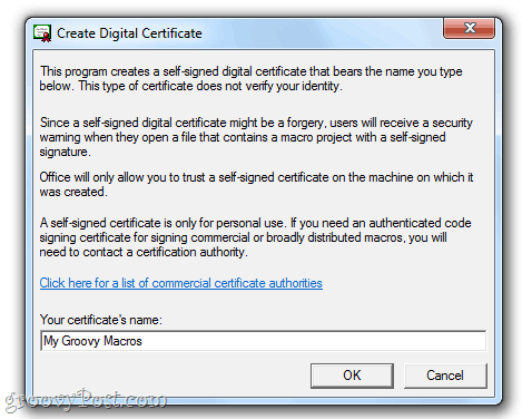 Crear un certificado digital autofirmado en Office 2010