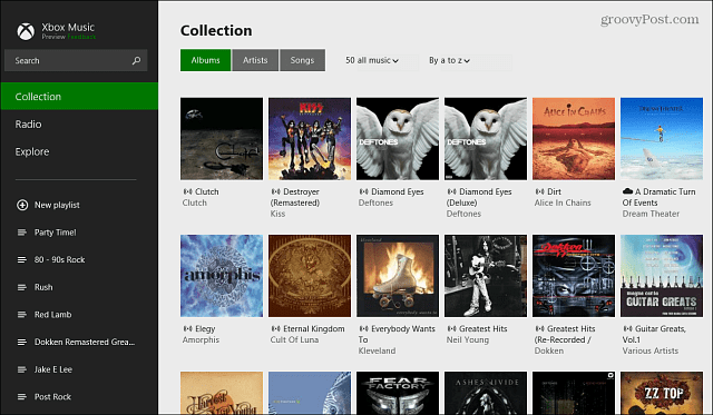 Colección de álbumes de la aplicación Xbox Music
