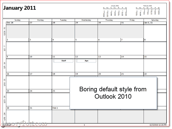 Calendario impreso de Outlook