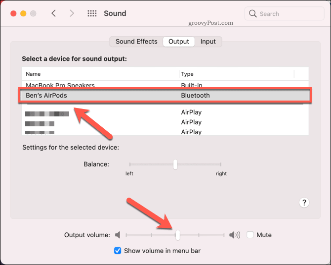 Seleccionar AirPods como dispositivo de salida en Mac
