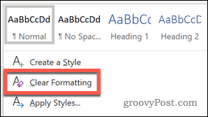 Opción Borrar estilos de formato en Word
