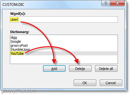 agregar o eliminar palabras del archivo de diccionario personalizado de Office 2010