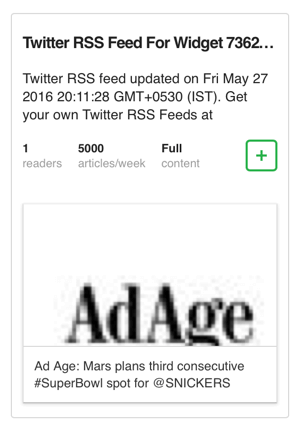 agregar el widget de twitter rss feed a feedly