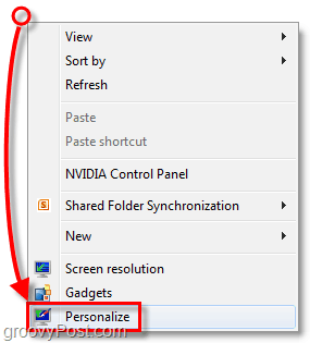 haga clic derecho en el escritorio de Windows 7 y elija personalizar