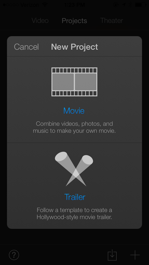 nuevo proyecto en imovie