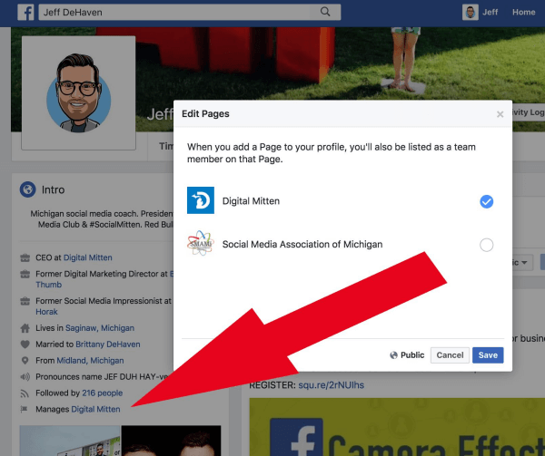Los administradores de páginas de Facebook ahora pueden vincular las páginas que administran a su perfil personal.