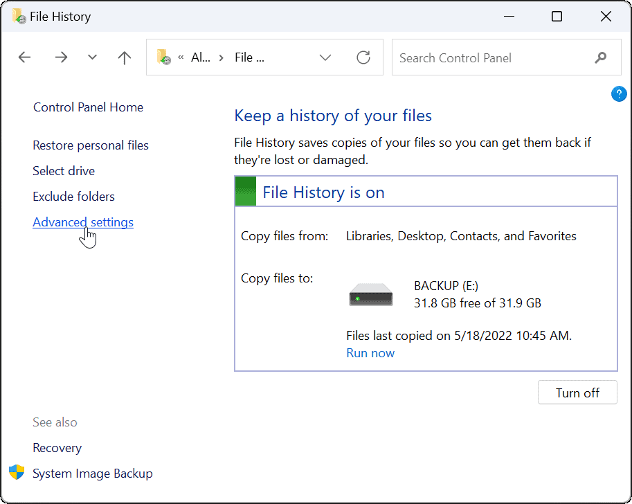 historial de archivos de uso avanzado en windows 11
