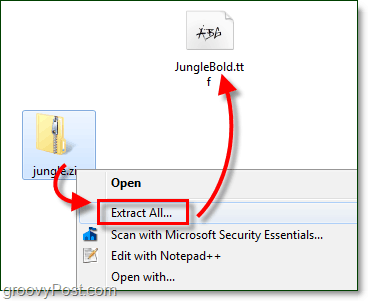 descomprimir una fuente descargada gratis para usar con Windows 7