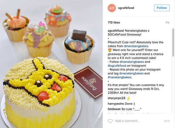 Café Food de Singapur promovió el sorteo de Nanatang Bakes a través de su cuenta de Instagram.
