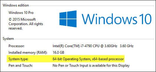 Tipo de sistema Windows 10