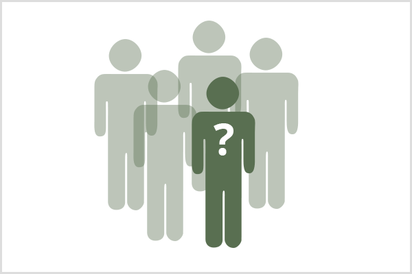 Un grupo de Facebook debe atraer a una audiencia de nicho. En un grupo de símbolos de cinco personas, cuatro son de color verde claro y translúcidos y uno es de color verde oscuro con un signo de interrogación blanco en el pecho.