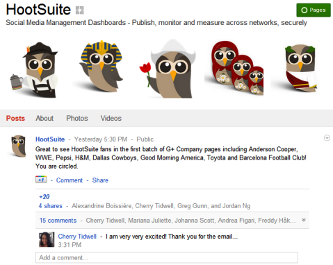 Páginas de Google+: HootSuite