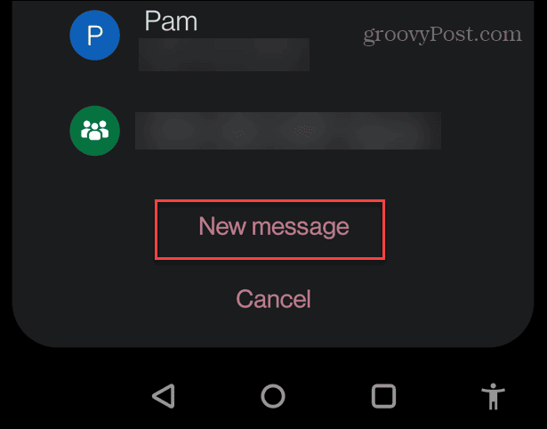 opción de mensaje nuevo reenviar mensaje de texto