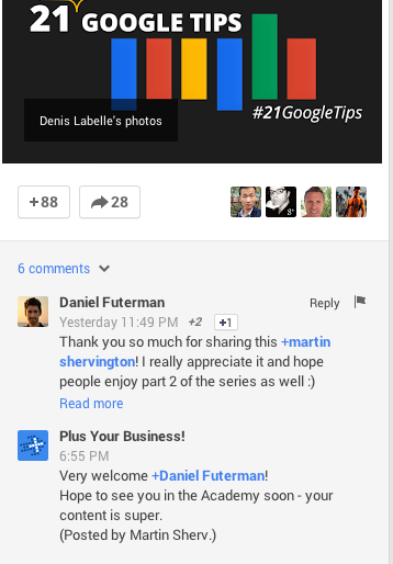 Google + publicar comentario comercial