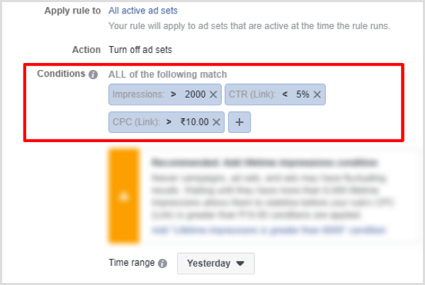 ejemplo de regla de Facebook para desactivar campañas que no funcionan