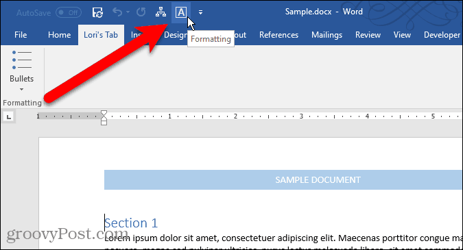 Icono de grupo en la barra de herramientas de acceso rápido