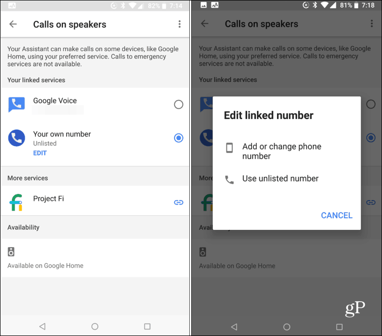 Llamadas de Android en Google Home Smart Speaker