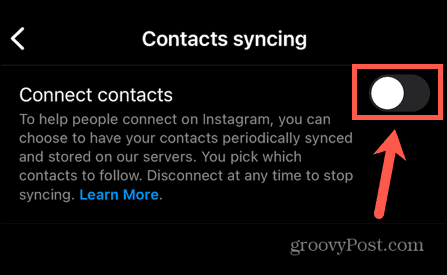 sincronización de contactos de instagram desactivada
