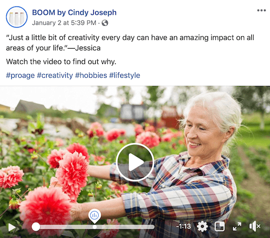 Publicación de video en Facebook para BOOM! por Cindy Joseph