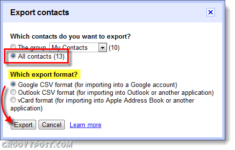 exportar aplicaciones de google tipo de contactos de gmail