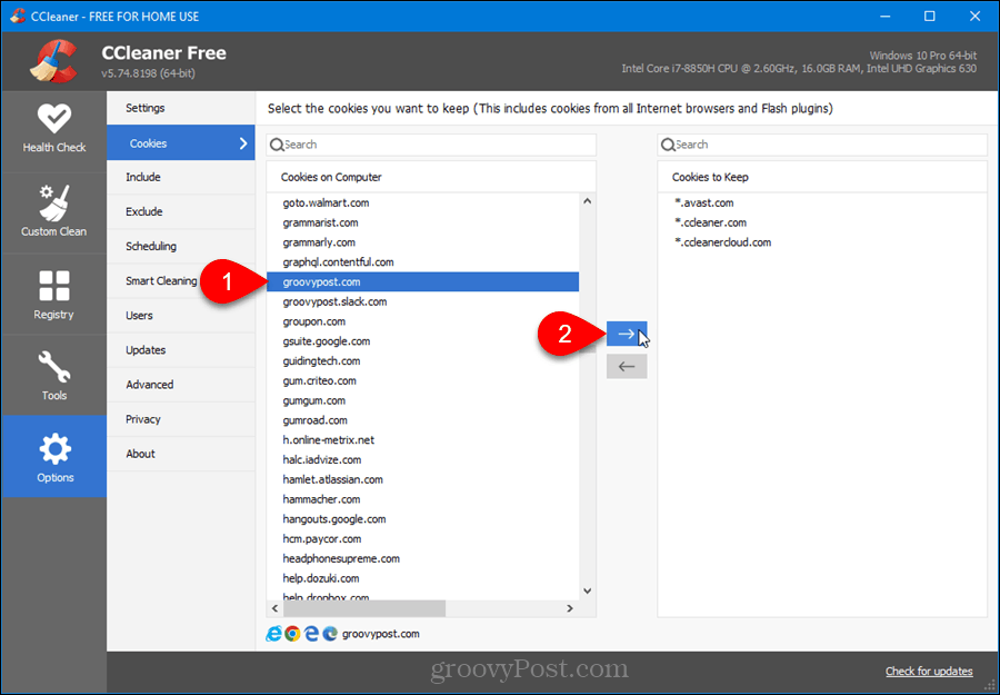 Elija qué cookies guardar en CCleaner