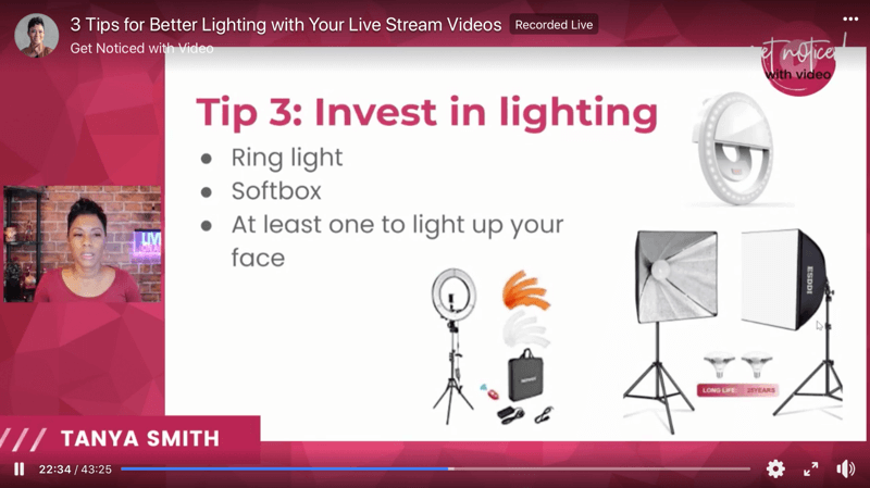 Captura de pantalla de consejos de iluminación de video para mejorar sus transmisiones en vivo