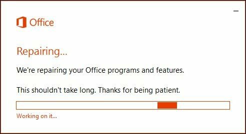 Office 365 reparación 3