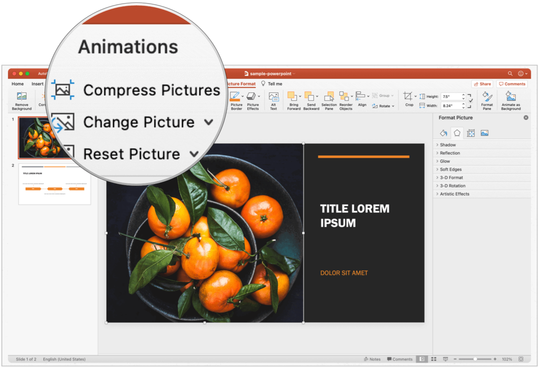 PowerPoint Mac comprime imágenes