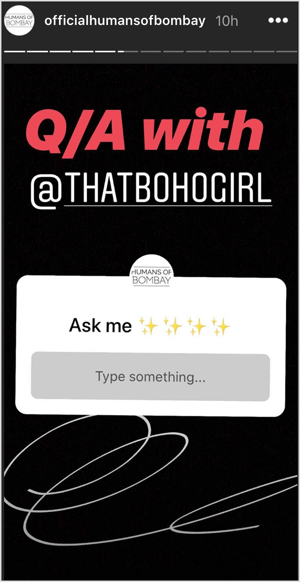Pegatina de preguntas de Instagram Stories que solicita preguntas para AMA.